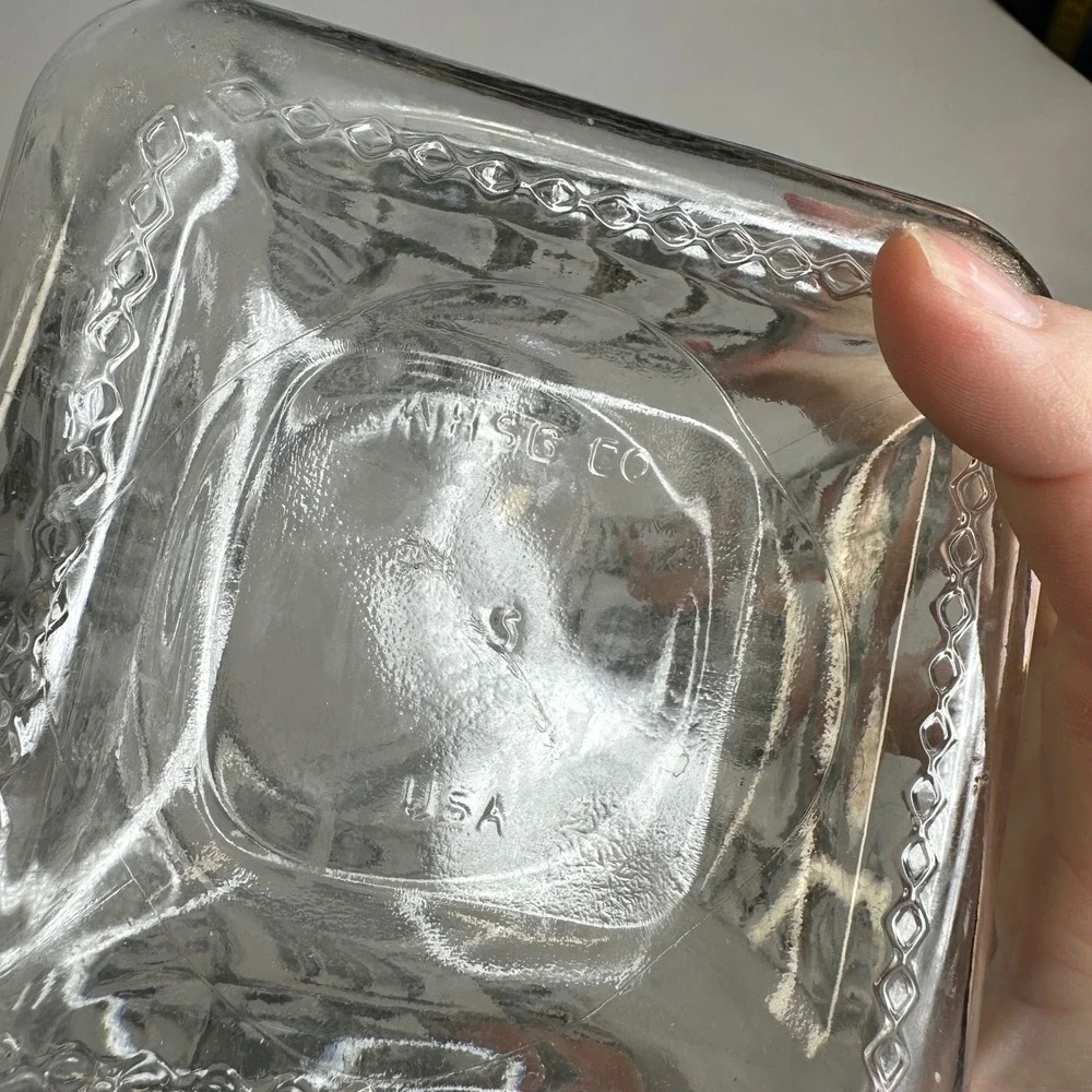 Vintage Clear Glass Square Apothecary Jar with Hexagonal Lid Embossed Detail